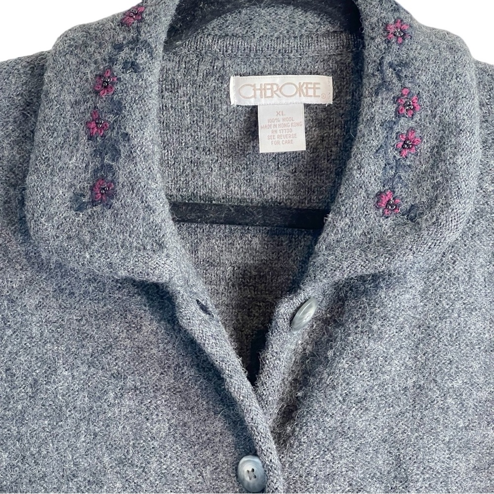Cherokee 100% Wool Embroidered Cardigan Jacket – Cozy Vintage Gray XL - Picture 4 of 9